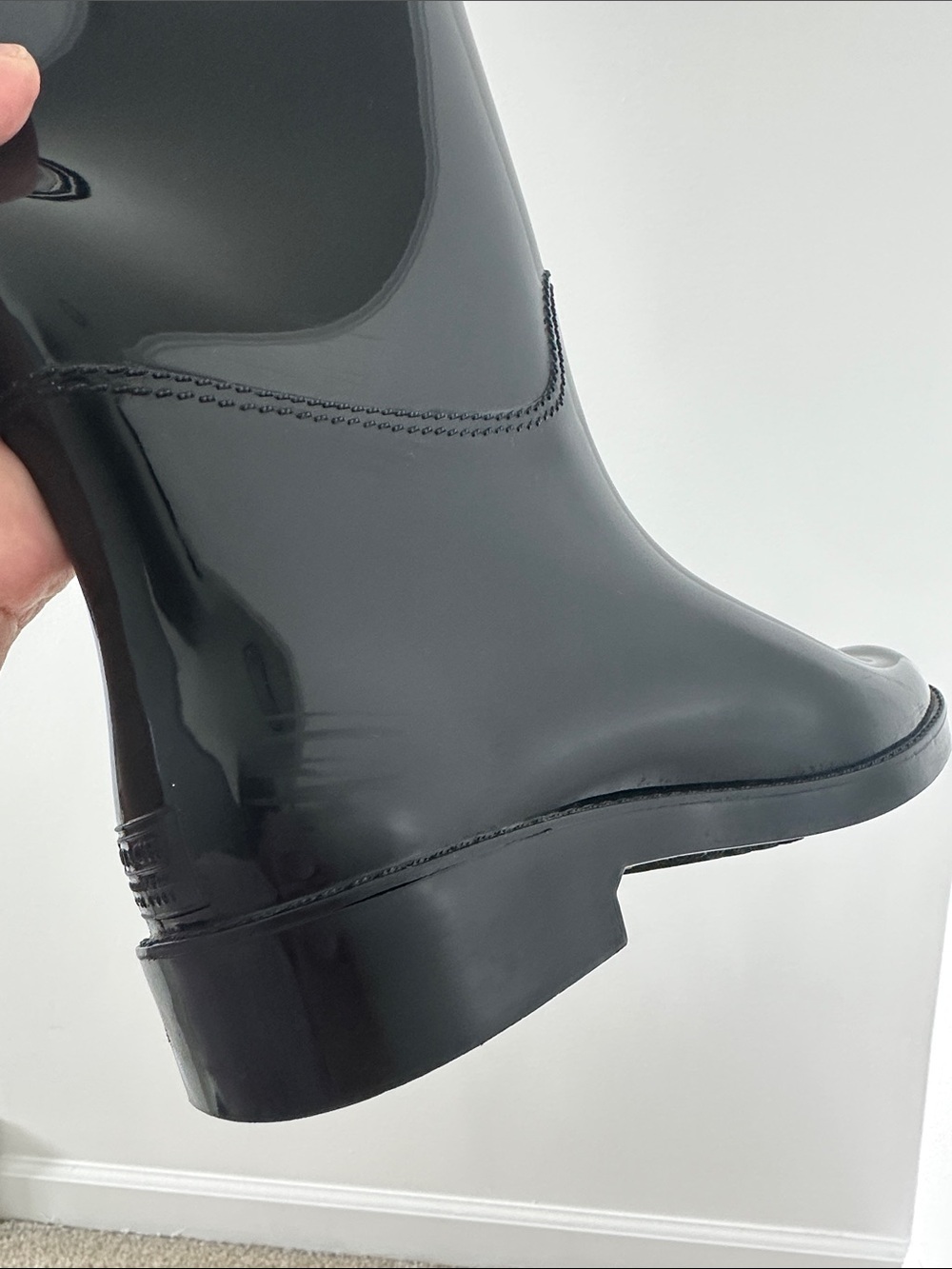 Coach Patent Black Knee-High Rain Boots with Gold Accent - Picture 13 of 14